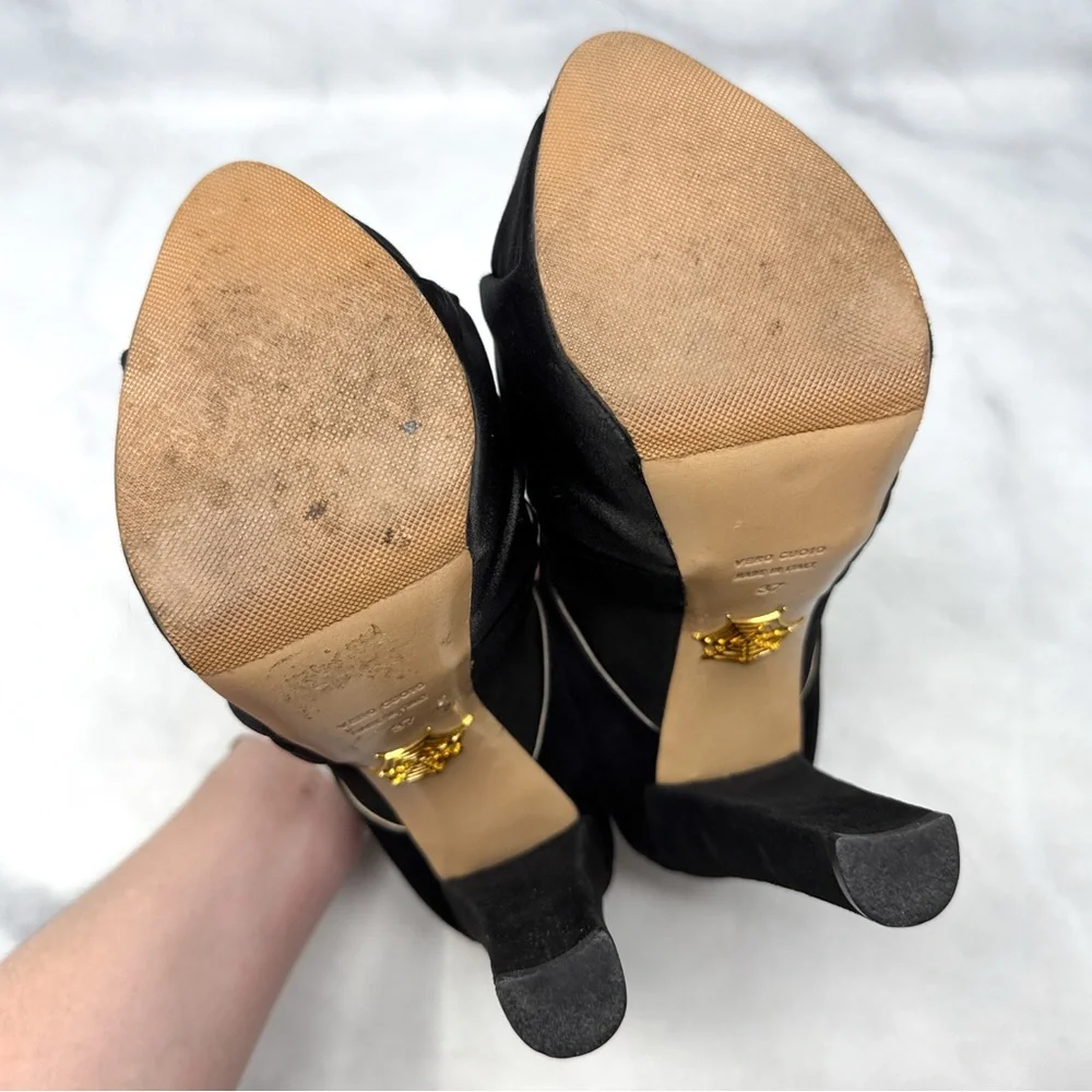 Charlotte Olympia Satin Wrap Turban Knot Suede Platform Block Heel Ankle Boot 37
